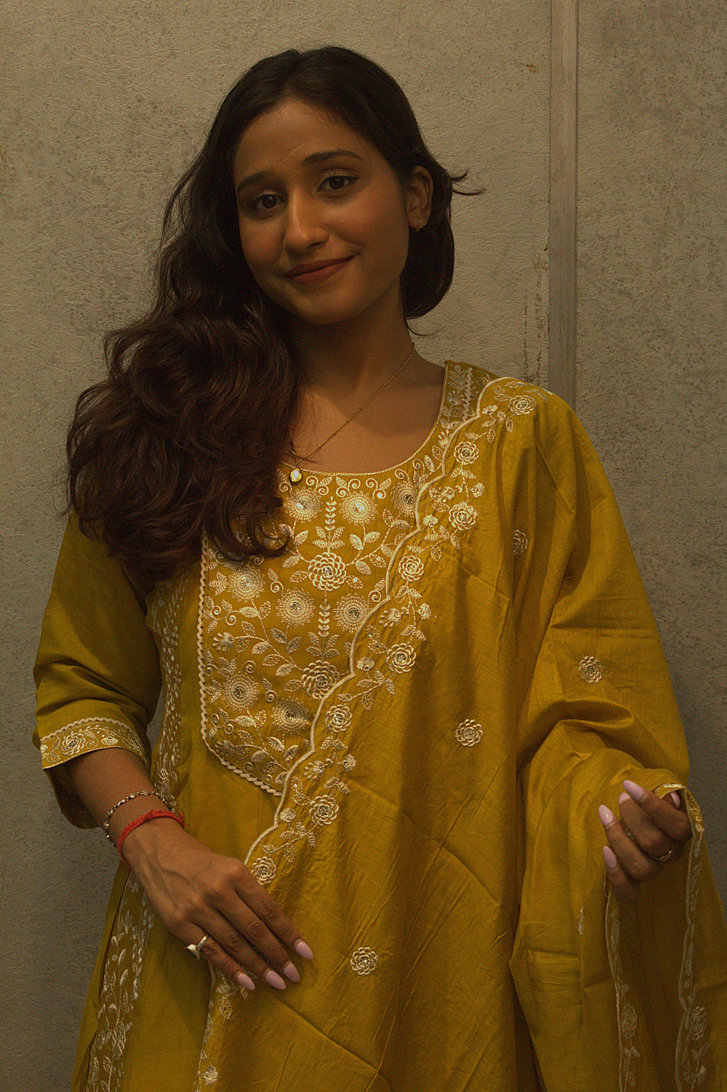 Rayon Mustard Designer Anarkali with Handwork