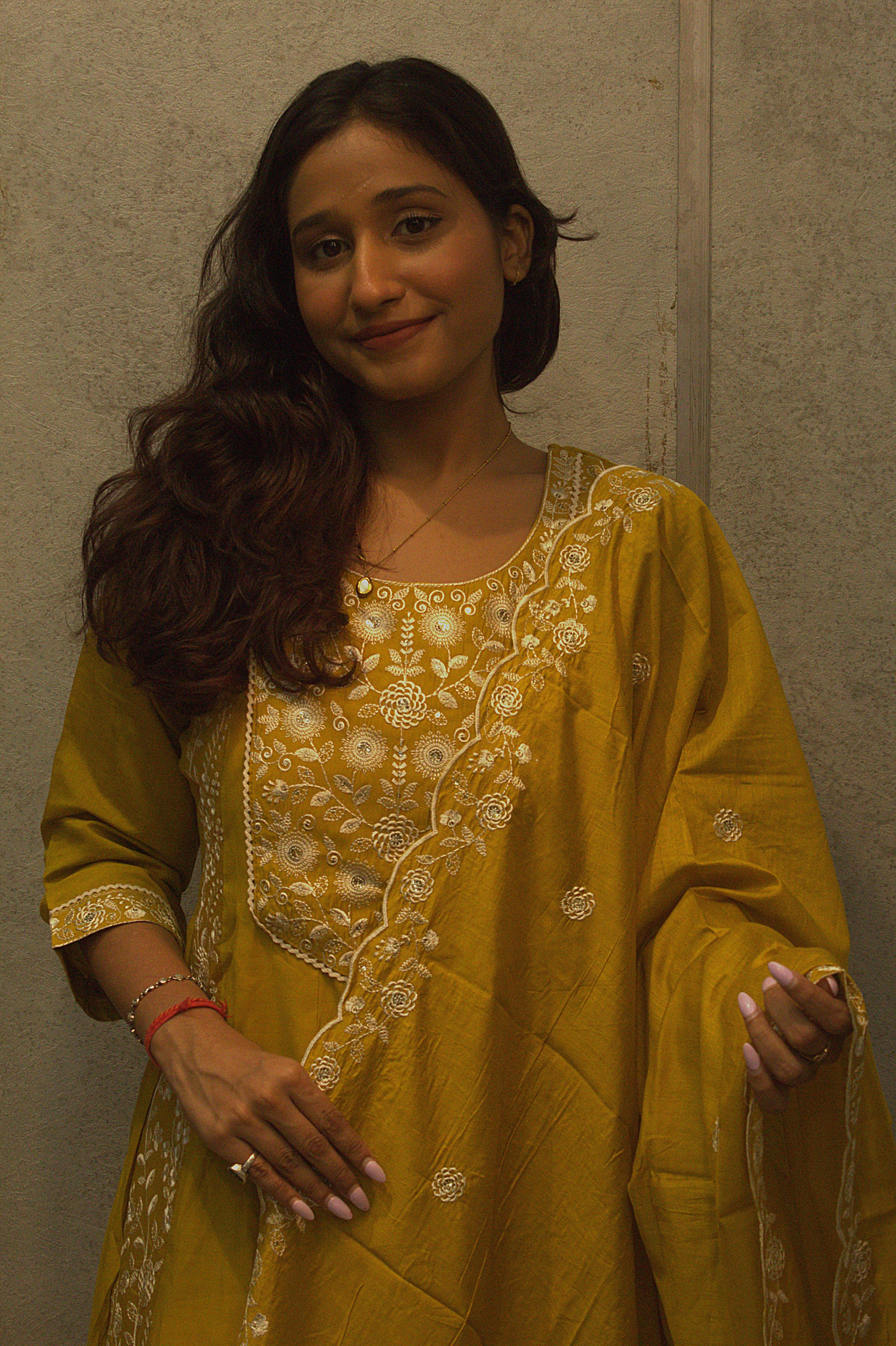 Rayon Mustard Designer Anarkali with Handwork