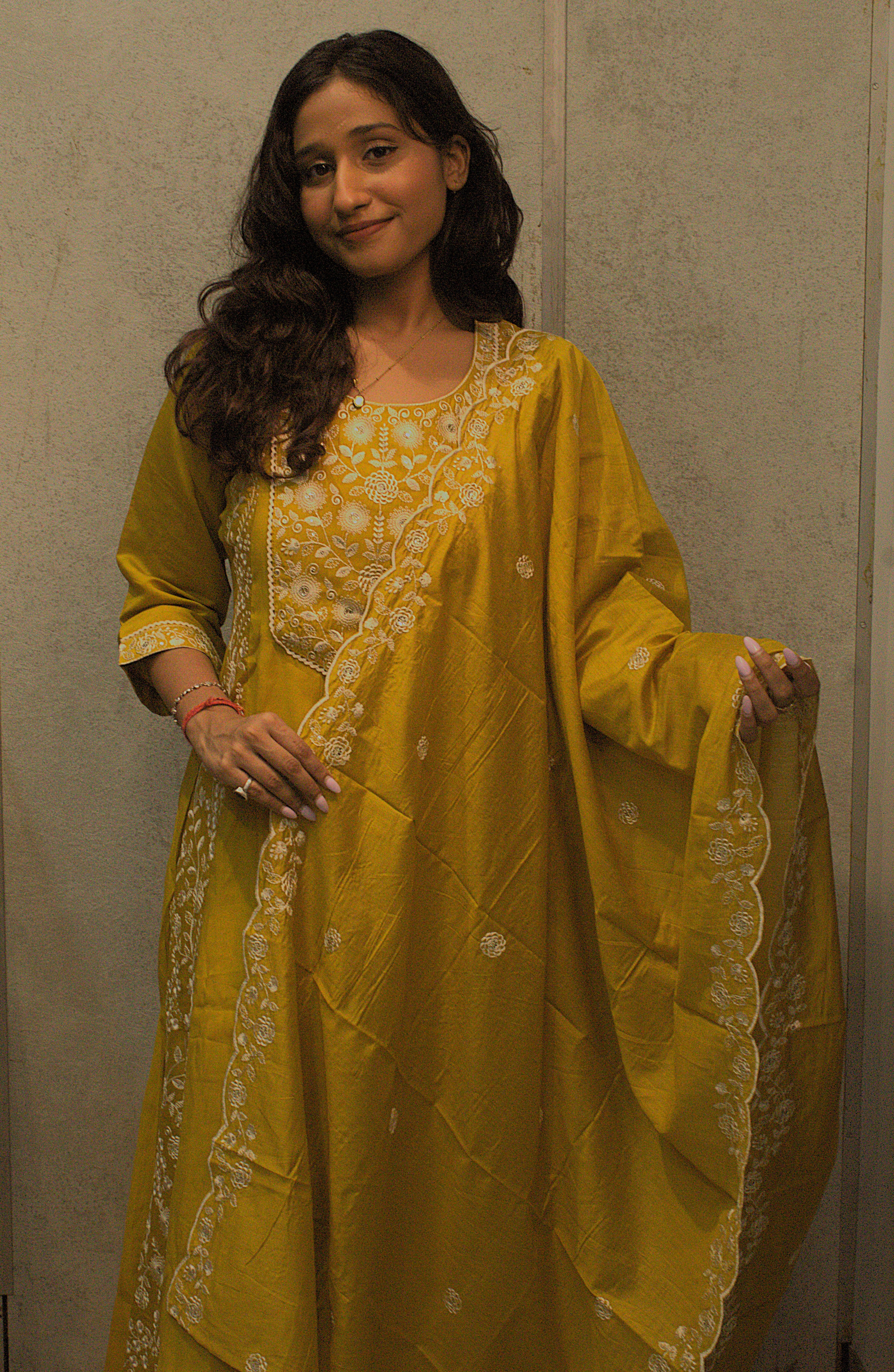 Rayon Mustard Designer Anarkali with Handwork