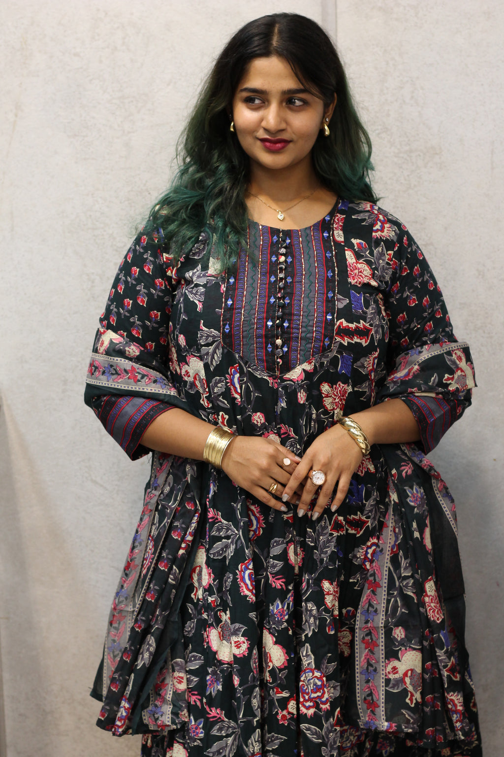 Jaipuri Cotton Floral Flared Dress