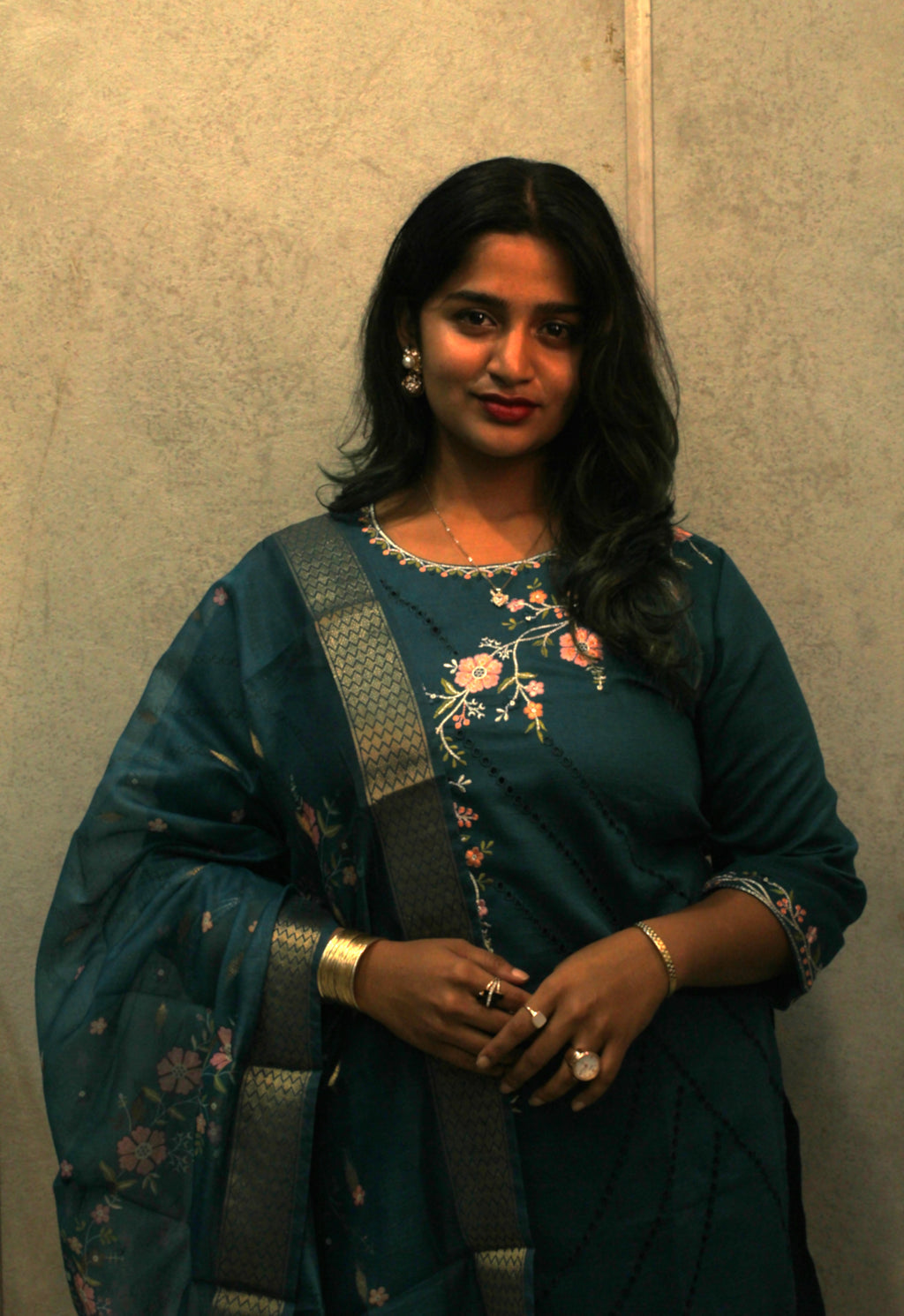 Cotton Kurti Set with Hand Work & Printed Dupatta