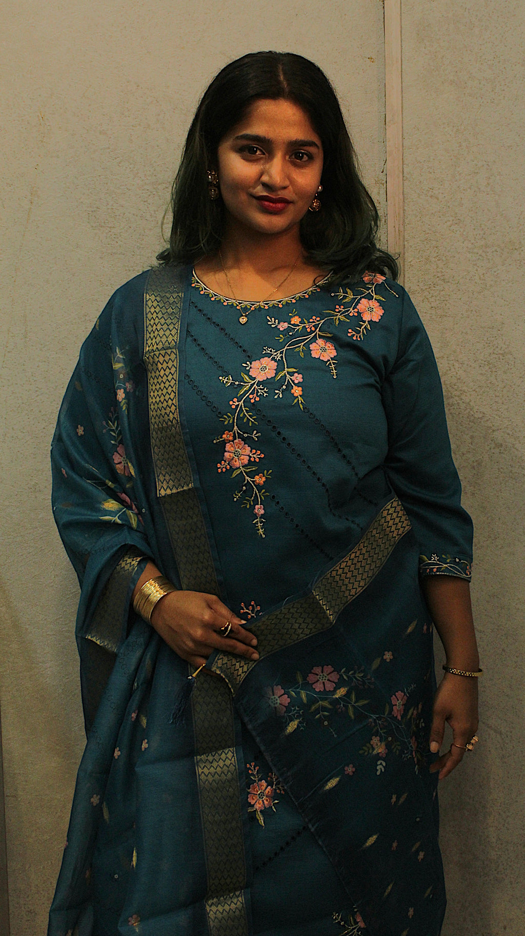 Cotton Kurti Set with Hand Work & Printed Dupatta